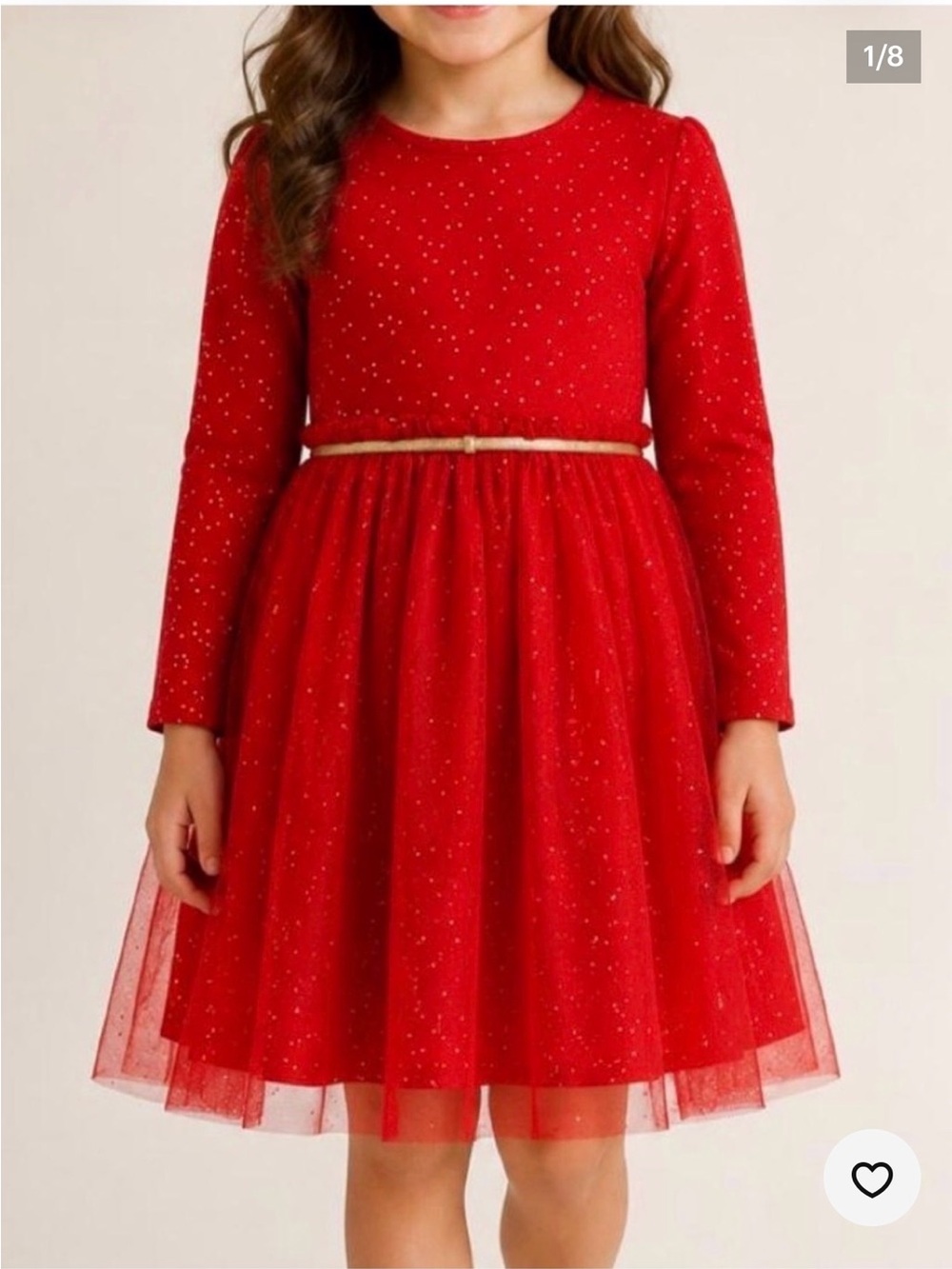 Hanna Andersson|  Red Long-Sleeve Tulle Dress with Gold Stars